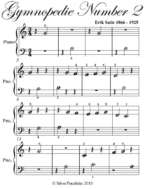Gymnopedie Number 2 Beginner Piano Sheet Music, Erik Satie