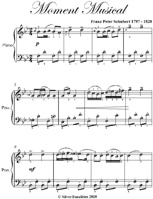 Moment Musical Easy Piano Sheet Music, Franz Schubert