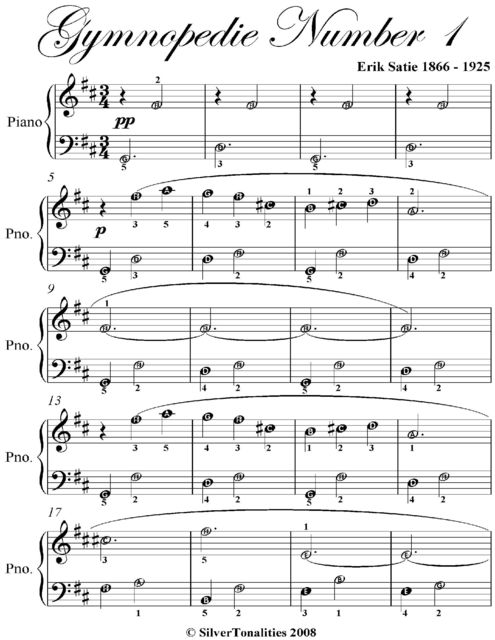 Gymnopedie Number 1 Easiest Piano Sheet Music, Erik Satie