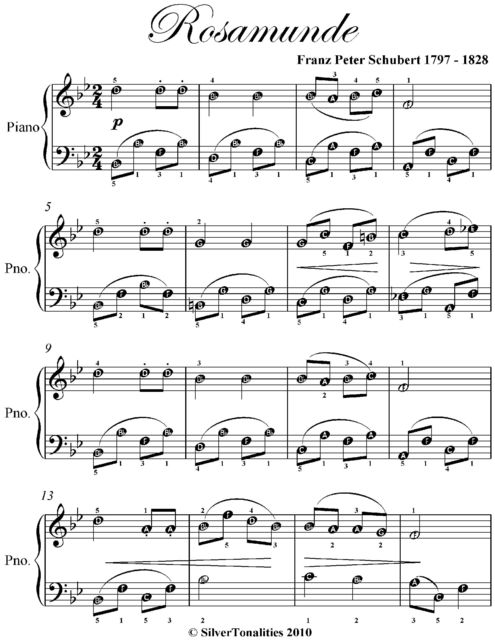 Rosamunde Easy Piano Sheet Music, Franz Schubert