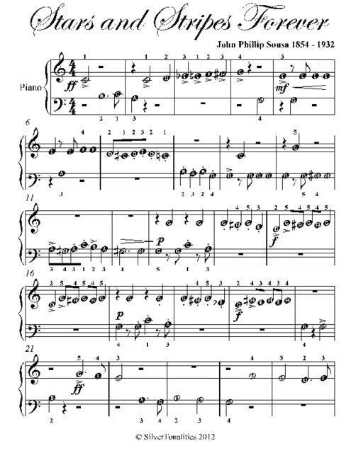 Stars and Stripes Forever Beginner Piano Sheet Music, John Philip Sousa
