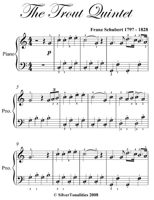 Trout Quintet Easy Piano Sheet Music, Franz Schubert