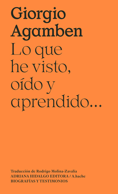 Lo que he visto, oído y aprendido, Giorgio Agamben
