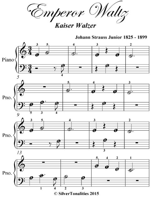 Emperor Waltz Kaiser Walzer Beginner Piano Sheet Music, Johann Strauss Junior