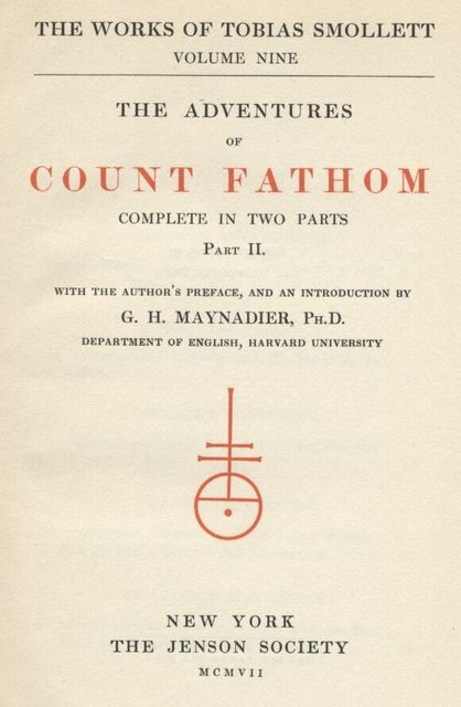The Adventures of Ferdinand Count Fathom — Volume 02, Tobias Smollett