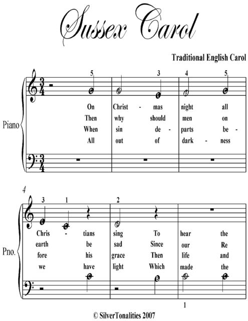 Sussex Carol Beginner Piano Sheet Music, Traditional English Carol