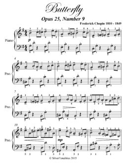 Butterfly Etude Opus 25 Number 9 Easy Piano Sheet Music, Frederick Chopin