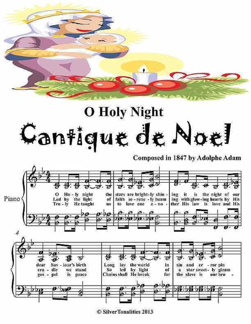 O Holy Night Easy Intermediate Piano Sheet Music, Adolphe Adam