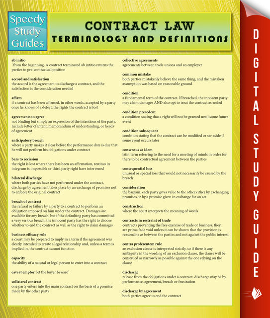 Contract Law Terminology and Definitions (Speedy Study Guide), Speedy Publishing