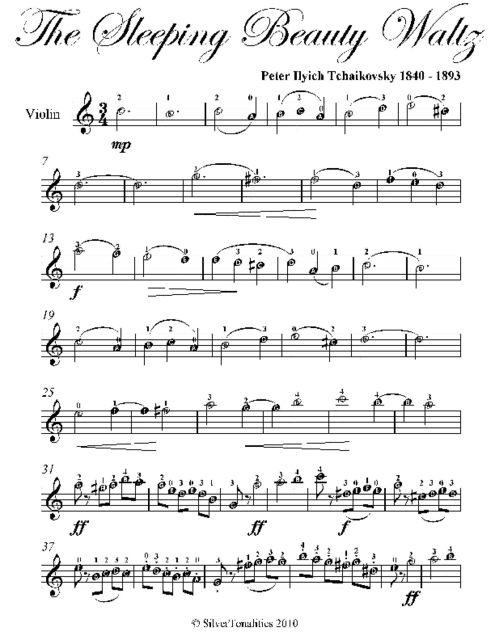 Sleeping Beauty Waltz Easy Violin Sheet Music, Peter Ilyich Tchaikovsky