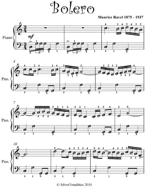 Bolero Beginner Piano Sheet Music, Maurice Ravel