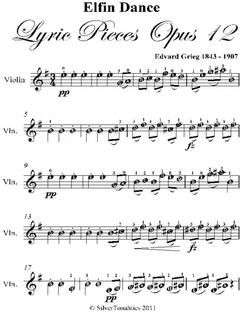 Elfin Dance Lyric Pieces Opus 12 Easy Violin Sheet Music, Edvard Grieg