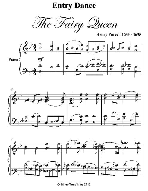 Entry Dance the Fairy Queen Easy Intermediate Piano Sheet, Henry Purcell