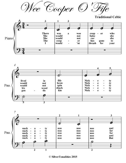 Wee Cooper O’ Fife Beginner Piano Sheet Music, Traditional Celtic