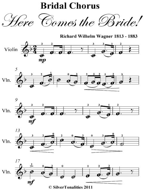 Bridal Chorus Here Comes the Bride! Easy Violin Sheet Music, Richard Wagner