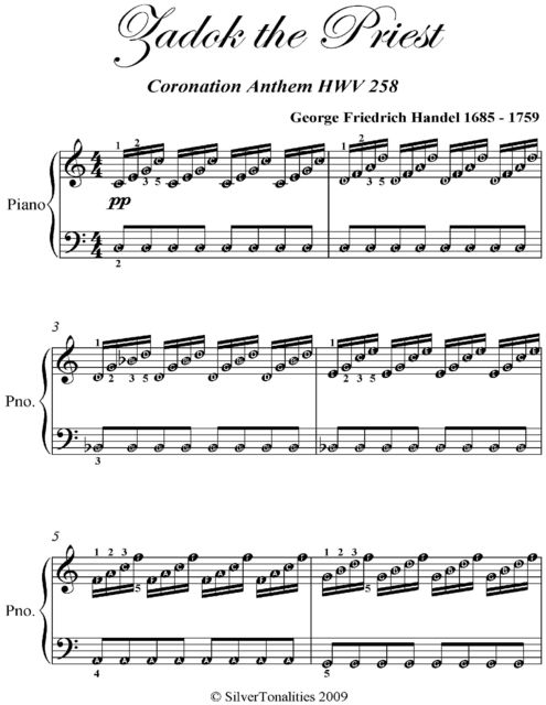 Zadok the Priest Easy Piano Sheet Music, George Friedrich Handel