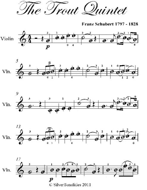Trout Quintet Easy Violin Sheet Music, Franz Schubert
