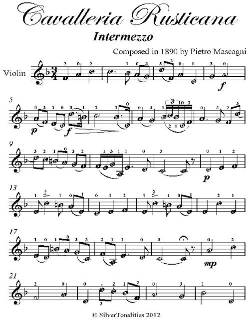 Cavalleria Rusticana Easy Violin Sheet Music, Pietro Mascagni