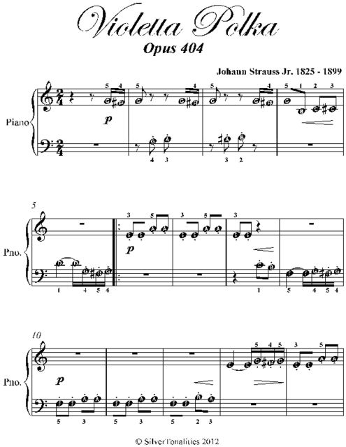 Violetta Polka Beginner Piano Sheet Music, Johann Strauss Jr