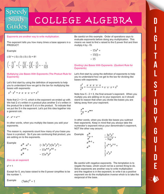 College Algebra (Speedy Study Guides), Speedy Publishing