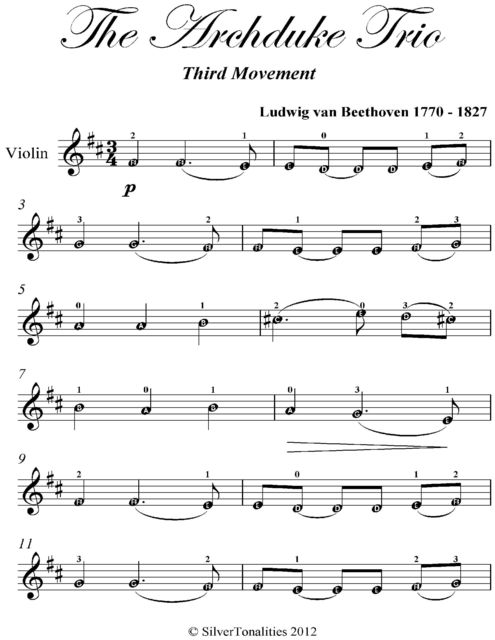 Archduke Trio Third Movement Easy Violin Sheet Music, Ludwig van Beethoven