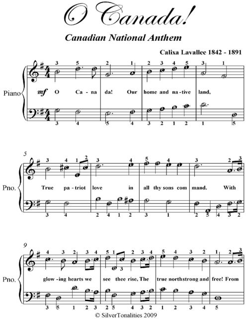 O Canada Easy Piano Sheet Music, Calixa Lavalee