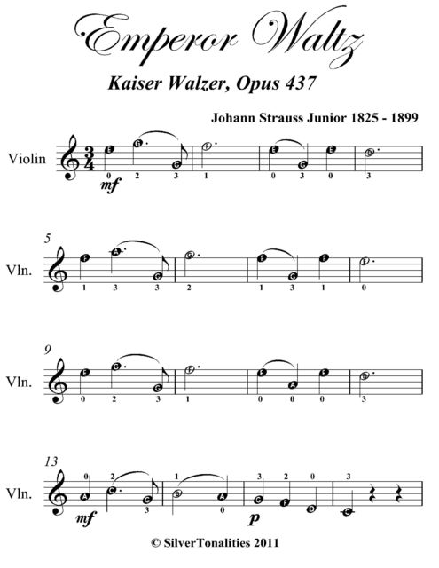 Emperor Waltz Kaiser Walzer Easy Violin Sheet Music, Johann Strauss Junior