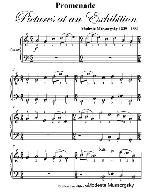 Promenade Pictures At an Exhibition Easy Piano Sheet Music, Modeste Mussorgsky
