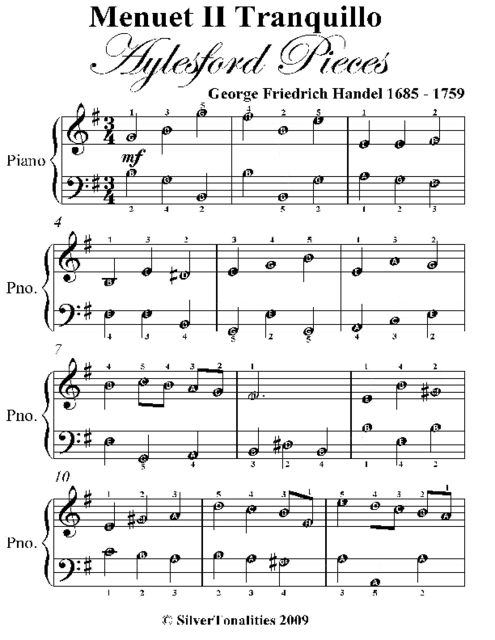 Menuet I I Tranquillo Aylesford Pieces Easy Piano Sheet Music, George Friedrich Handel