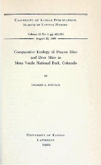 Comparative Ecology of Pinyon Mice and Deer Mice in Mesa Verde National Park, Colorado, Charles L. Douglas