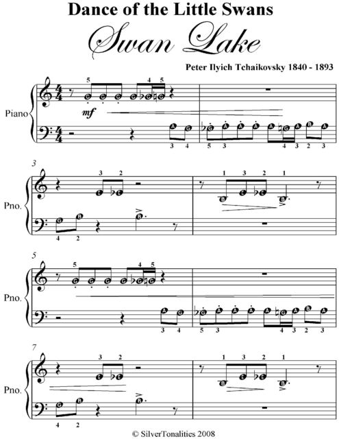 Dance of the Little Swans Swan Lake Beginner Piano Sheet Music, Peter Ilyich Tchaikovsky
