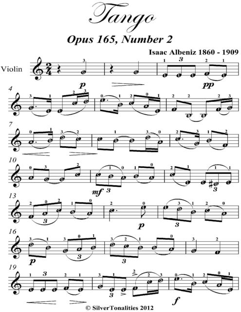 Tango Opus 165 Number 2 Easy Violin Sheet Music, Isaac Albeniz