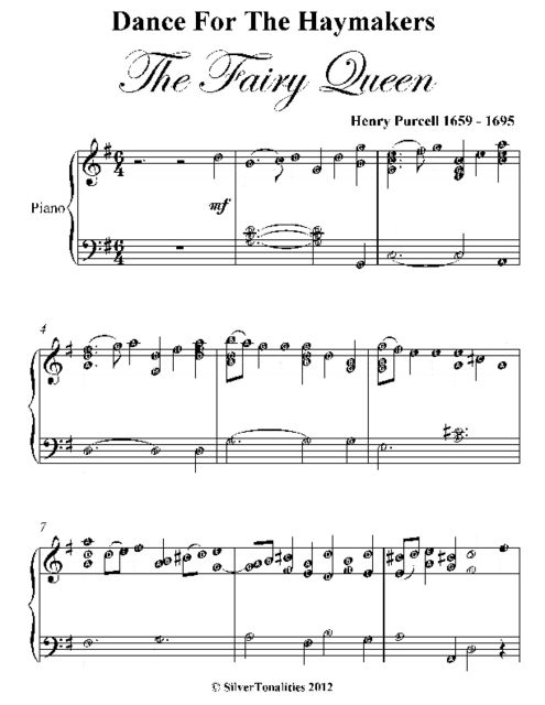 Dance for the Haymakers Fairy Queen Elementary Piano Sheet Music, Henry Purcell