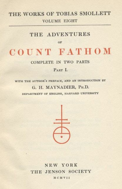 The Adventures of Ferdinand Count Fathom — Volume 01, Tobias Smollett
