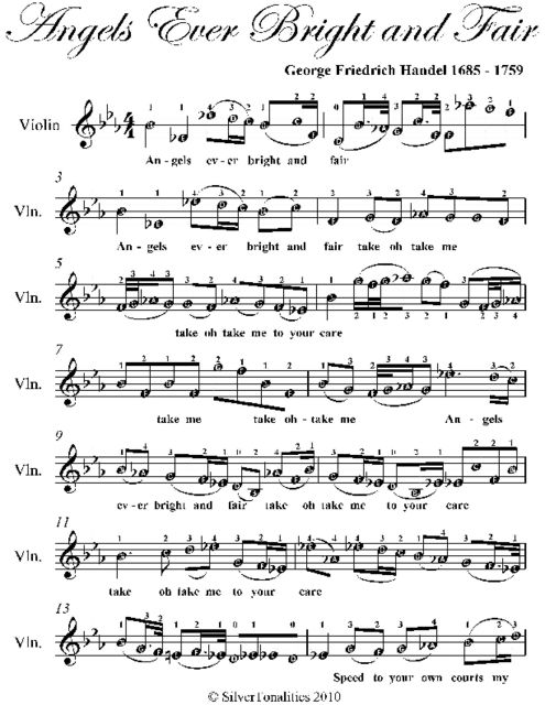Angels Ever Bright and Fair Easy Violin Sheet Music, George Friedrich Handel