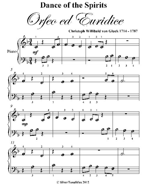 Dance of the Spirits Orfeo Ed Euridice Beginner Piano Sheet Music, Christoph Gluck