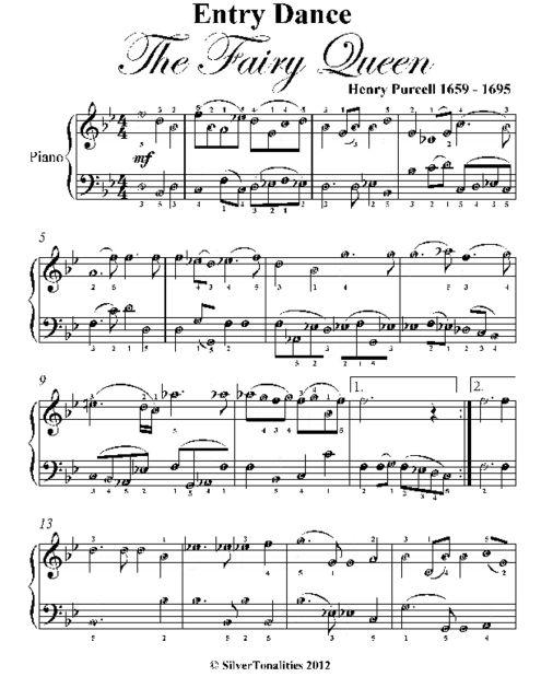 Entry Dance the Fairy Queen Easy Piano Sheet Music, Henry Purcell