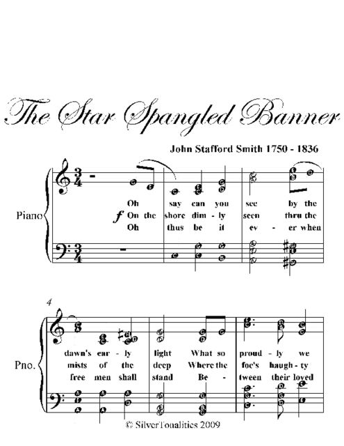 Star Spangled Banner Intermediate Piano Sheet Music, John Smith