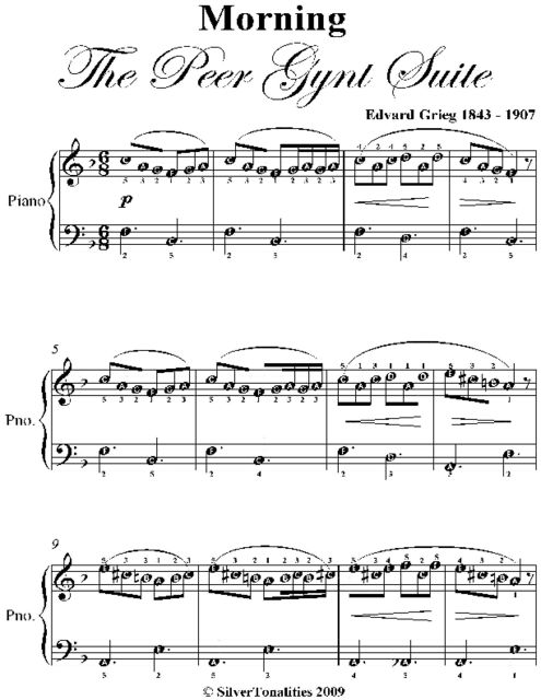 Morning the Peer Gynt Suite Easy Piano Sheet Music, Edvard Grieg