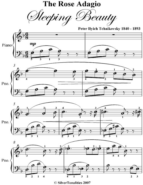 Rose Adagio Sleeping Beauty Easy Piano Sheet Music, Peter Ilyich Tchaikovsky