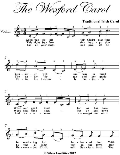 Wexford Carol Easy Violin Sheet Music, Traditional Carol