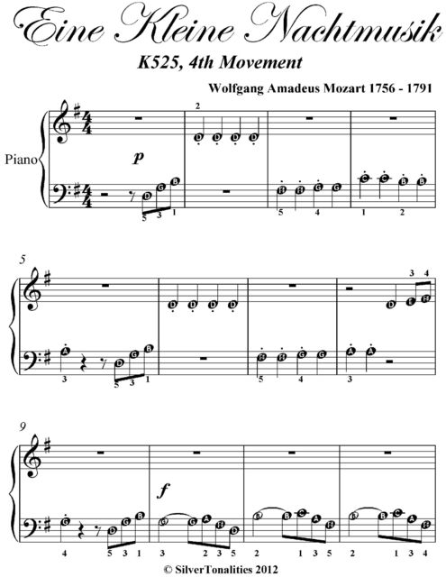 Eine Kleine Nachtmusik K525 4th Movement Beginner Piano Sheet Music, Wolfgang Amadeus Mozart