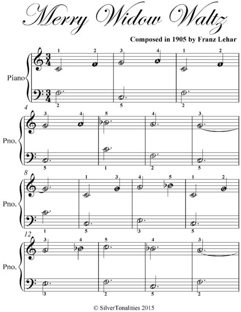 Merry Widow Waltz Easiest Piano Sheet Music, Franz Lehar