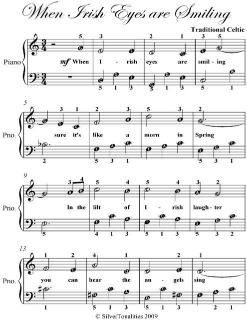 When Irish Eyes Are Smiling Easy Piano Sheet Music, Traditional Celtic