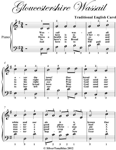 Gloucestershire Wassail Easy Piano Sheet Music, Traditional English Carol