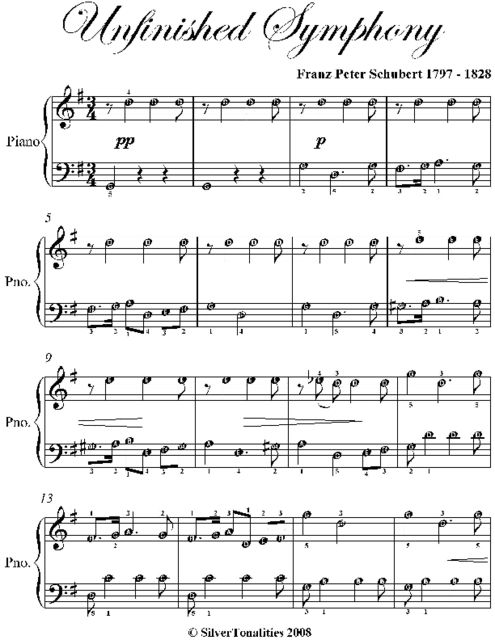 Unfinished Symphony Easy Piano Sheet Music, Franz Schubert