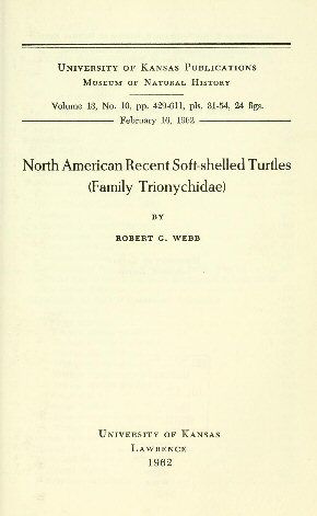 North American Recent Soft-Shelled Turtles (Family Trionychidae), Robert Webb