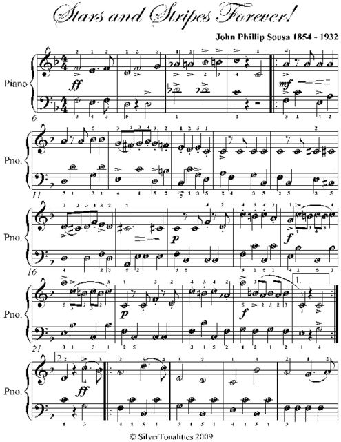 Stars and Stripes Forever! Easy Piano Sheet Music, John Philip Sousa