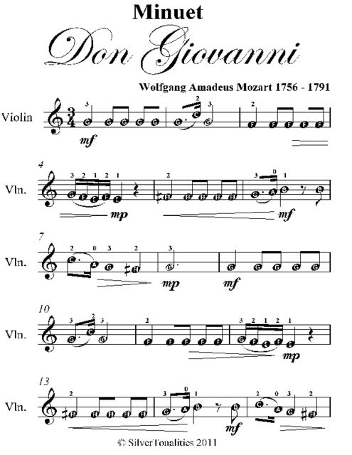 Minuet Don Giovanni Easy Violin Sheet Music, Wolfgang Amadeus Mozart