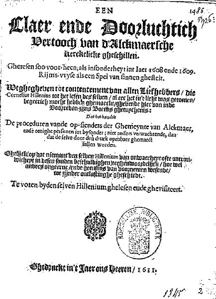 Een claer ende doorluchtich vertooch van d'Alckmaersche kerckelicke gheschillen, Adolphus Venator